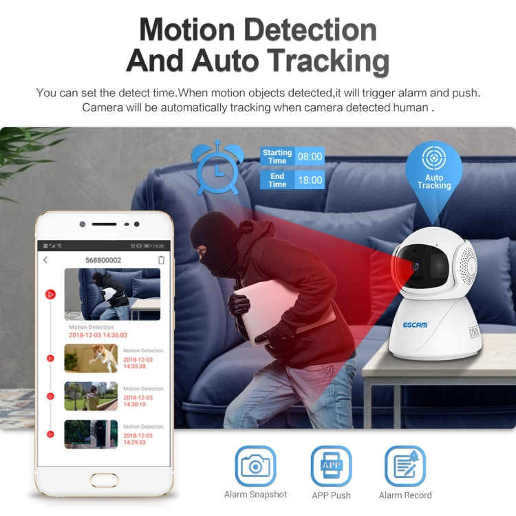 ESCAM PT201 HD 1080P Dual-band WiFi IP Camera, Support Night Vision / Motion Detection / Auto Tracking / TF Card / Two-way Audio, EU Plug, PT201 ESCAM PT201 HD 1080P Dual-band WiFi IP Camera, Support Night Vision / Motion Detection / Auto Tracking / TF Card / Two-way Audio, EU Plug, PT201